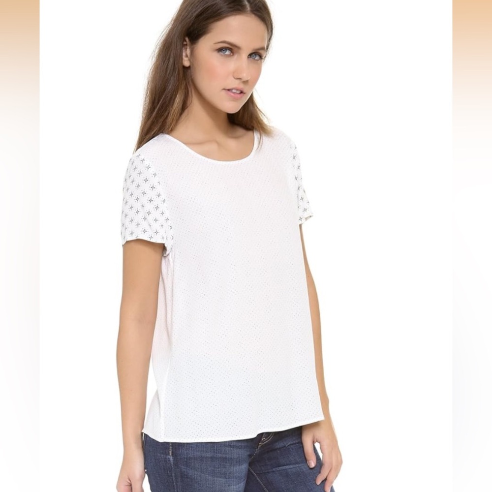 Soft JOIE Hanneli Porcelain Bronze Dot Rayon Top Large NWT - Picture 4 of 14